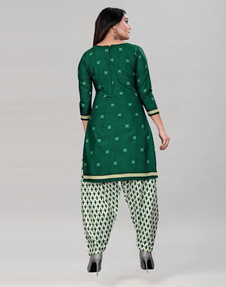 Blooming Green Cotton Printed Unstitched Salwar Suit | Leemboodi