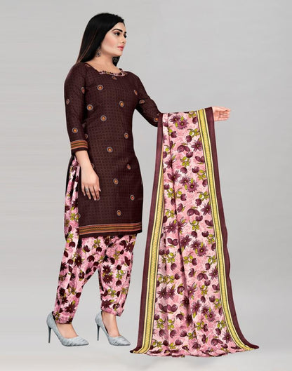 Definitive Coffee Brown Cotton Printed Unstitched Salwar Suit | Leemboodi