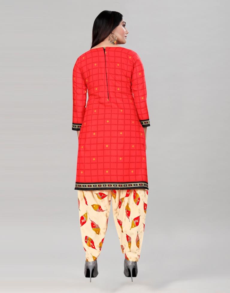 Brilliant Raspberry Red Cotton Printed Unstitched Salwar Suit | Leemboodi