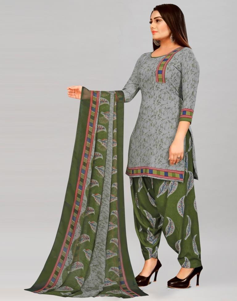 Ethereal Grey Printed Unstitched Salwar Suit | Leemboodi
