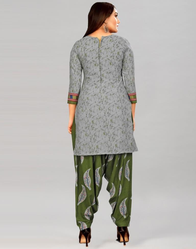Ethereal Grey Printed Unstitched Salwar Suit | Leemboodi