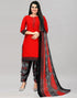 Imperial Red Printed Unstitched Salwar Suit | Leemboodi