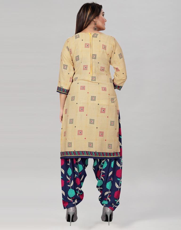 Epitome Cream Printed Unstitched Salwar Suit | Leemboodi