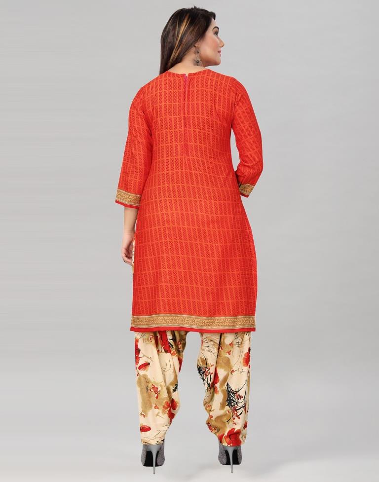 Idyiic Orange Printed Unstitched Salwar Suit | Leemboodi