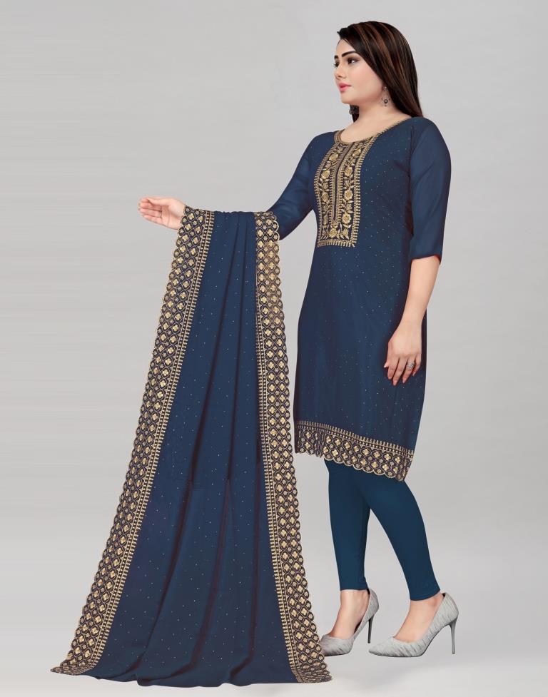 Whimsical Teal Blue Georgette Embroidered Unstitched Salwar Suit | Leemboodi