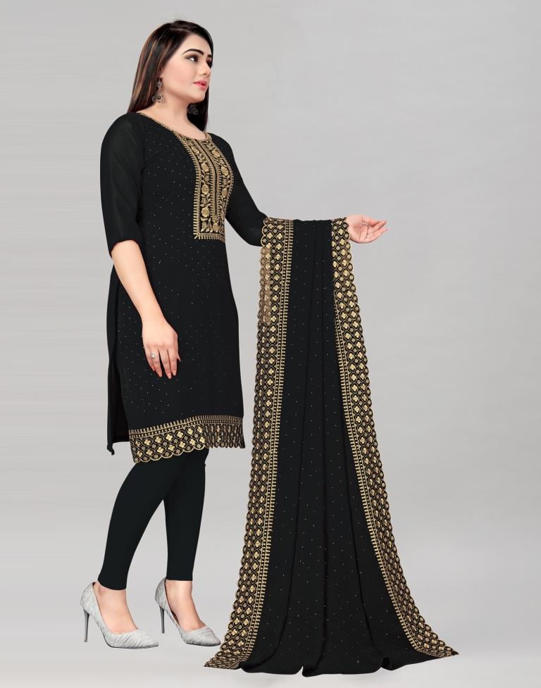 Choicest Black Georgette Embroidered Unstitched Salwar Suit | Leemboodi