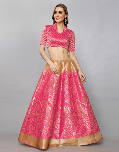 Ravishing Pink Coloured Poly Silk Jacquard Casual Wear Lehenga | Leemboodi