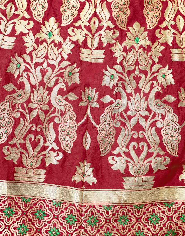 Dreamy Red Coloured Poly Silk Jacquard Casual Wear Lehenga | Leemboodi
