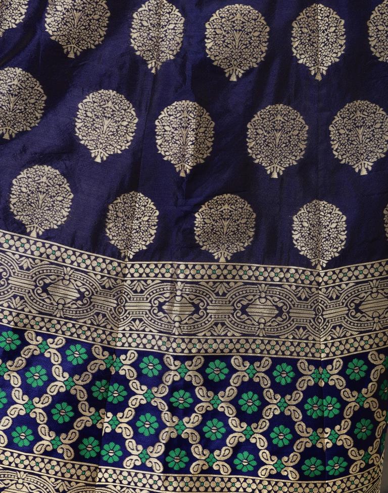 Classic Navy Blue Coloured Poly Silk Jacquard Casual Wear Lehenga | Leemboodi