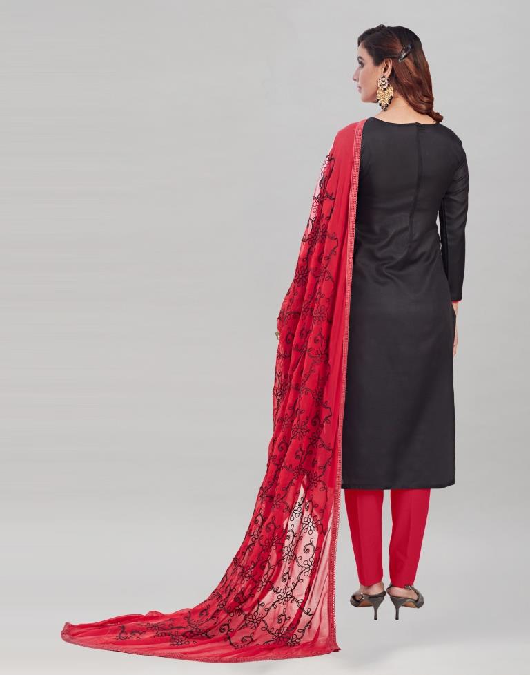 Black Cotton Embroidered Unstitched Salwar Suit | Leemboodi