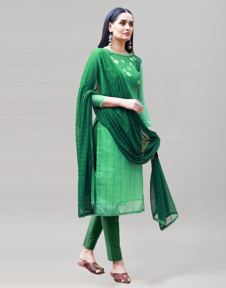 Green Cotton Printed Unstitched Salwar Suit | Leemboodi