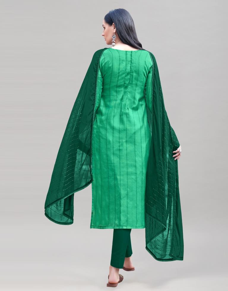 Green Cotton Printed Unstitched Salwar Suit | Leemboodi