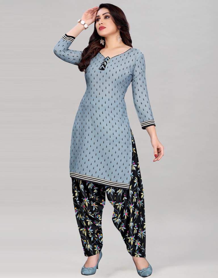 Grey Printed Unstitched Salwar Suit | Leemboodi