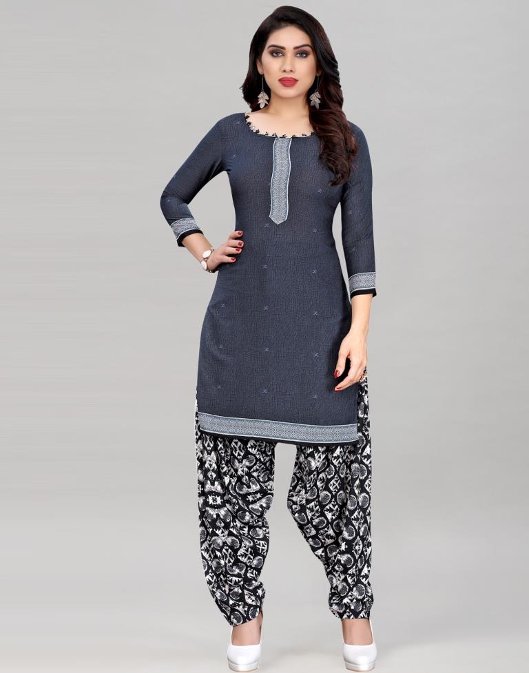 Dark Grey Printed Unstitched Salwar Suit | Leemboodi