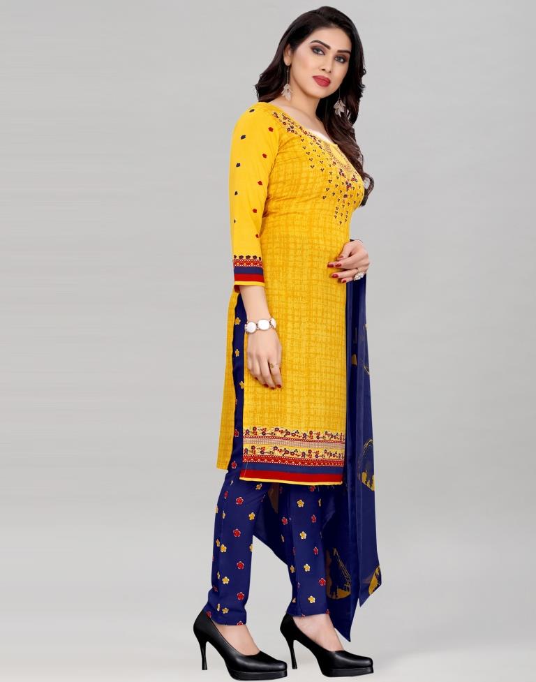 Turmeric Yellow Printed Unstitched Salwar Suit | Leemboodi