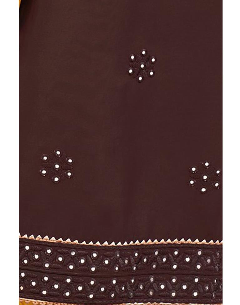 Dark Brown Cotton Embroidered Unstitched Salwar Suit | Leemboodi