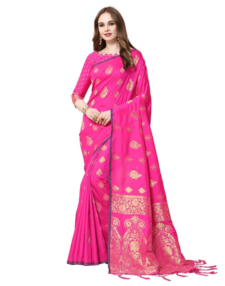 Pink Coloured Poly Silk Banarasi Jacquard Saree | Leemboodi