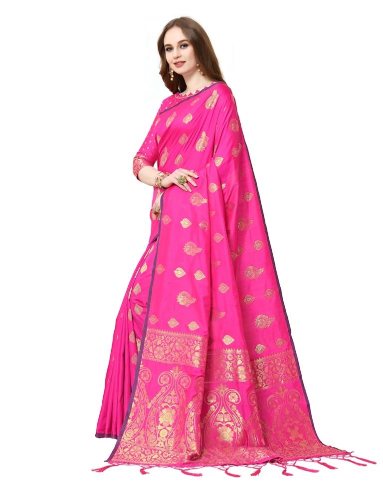 Pink Coloured Poly Silk Banarasi Jacquard Saree | Leemboodi