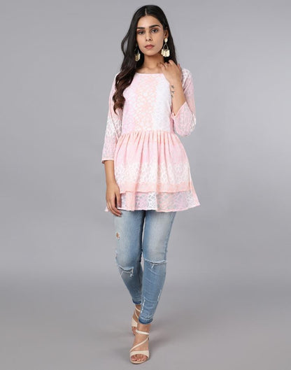 Desirable Peach Coloured Net Russell Net Dress | Leemboodi