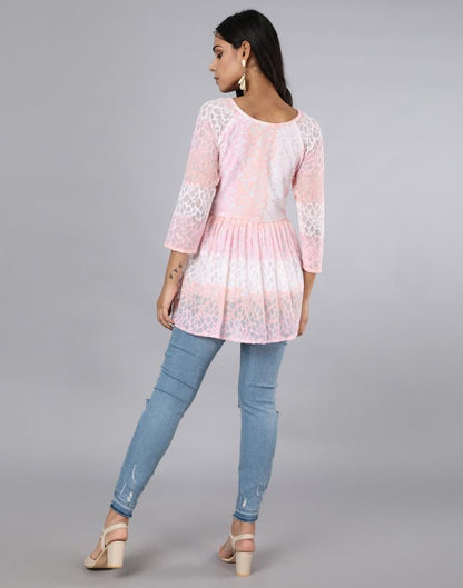 Desirable Peach Coloured Net Russell Net Dress | Leemboodi