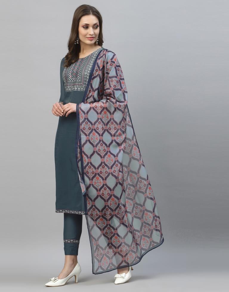 Grey Kurti with Pant And Dupatta | Leemboodi