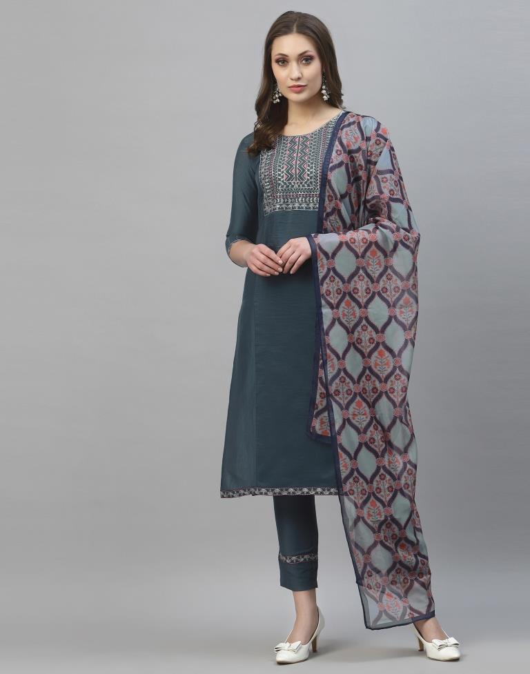 Grey Kurti with Pant And Dupatta | Leemboodi