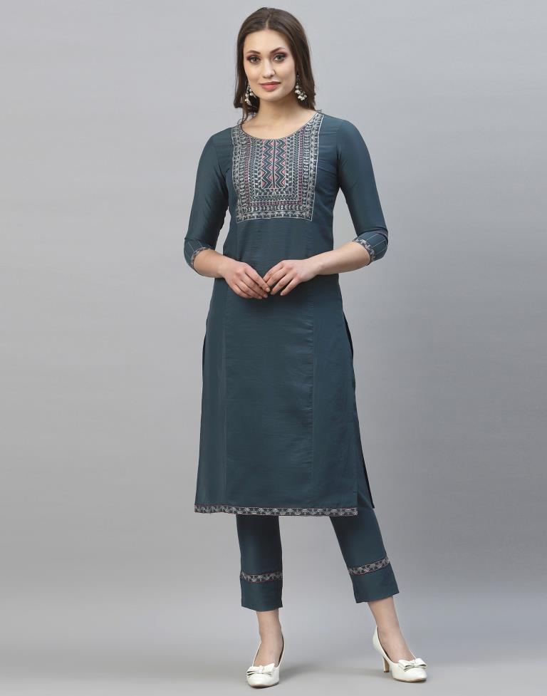 Grey Kurti with Pant And Dupatta | Leemboodi