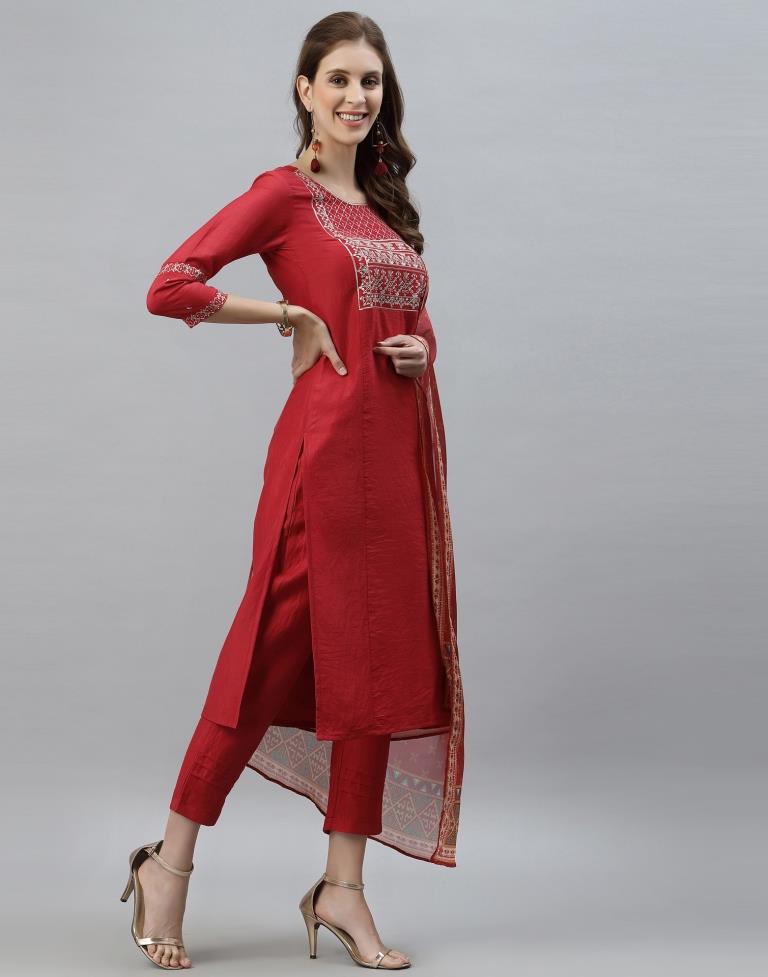 Cotton Ladies Red Kurti Pant Dupatta Set, Size: Medium, 100 Gsm at Rs  1250/set in Kolkata