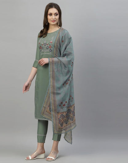 Dusty Green Kurti with Pant And Dupatta | Leemboodi