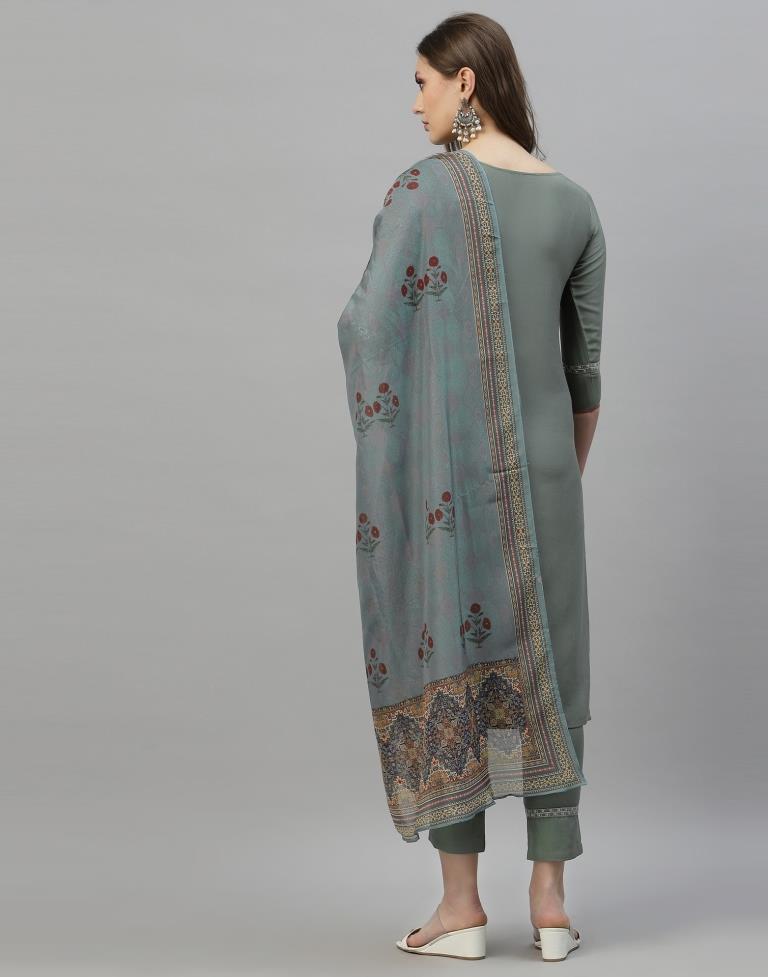 Dusty Green Kurti with Pant And Dupatta | Leemboodi