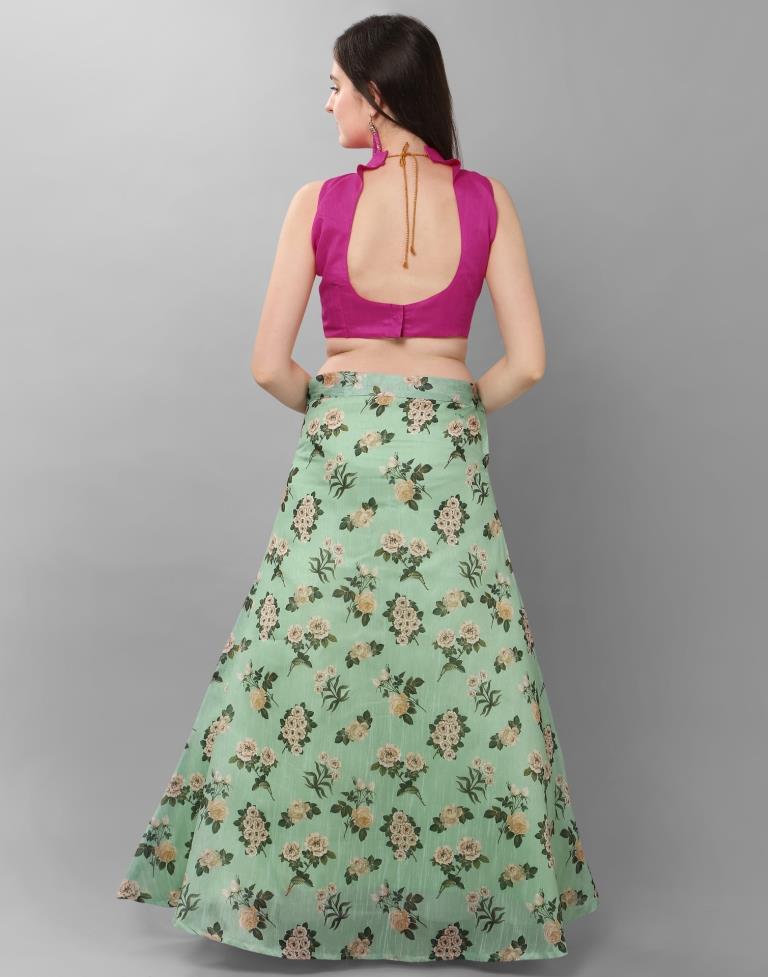 Desirable Green Coloured Bhagalpuri Silk Digital Floral Printed Casual Wear Lehenga | Leemboodi
