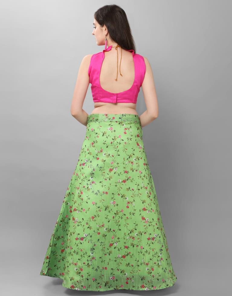 Designer Green Coloured Bhagalpuri Silk Digital Floral Printed Casual Wear Lehenga | Leemboodi