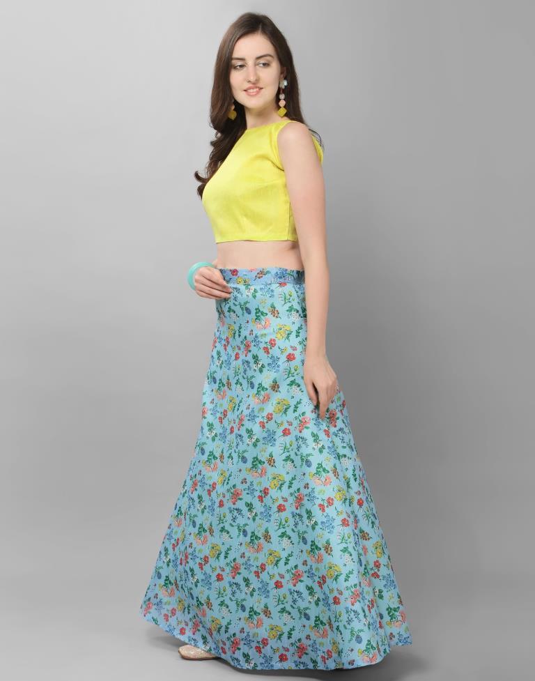Alluring Blue Coloured Bhagalpuri Silk Digital Floral Printed Casual Wear Lehenga | Leemboodi