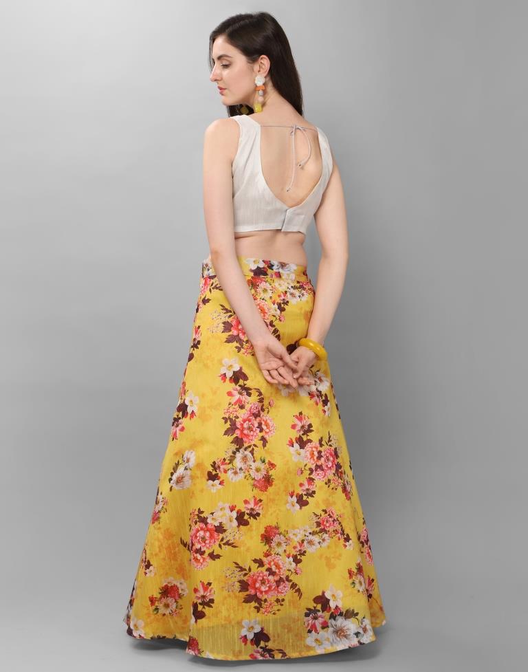 Fantastic Mustard Coloured Bhagalpuri Silk Digital Floral Printed Casual Wear Lehenga | Leemboodi