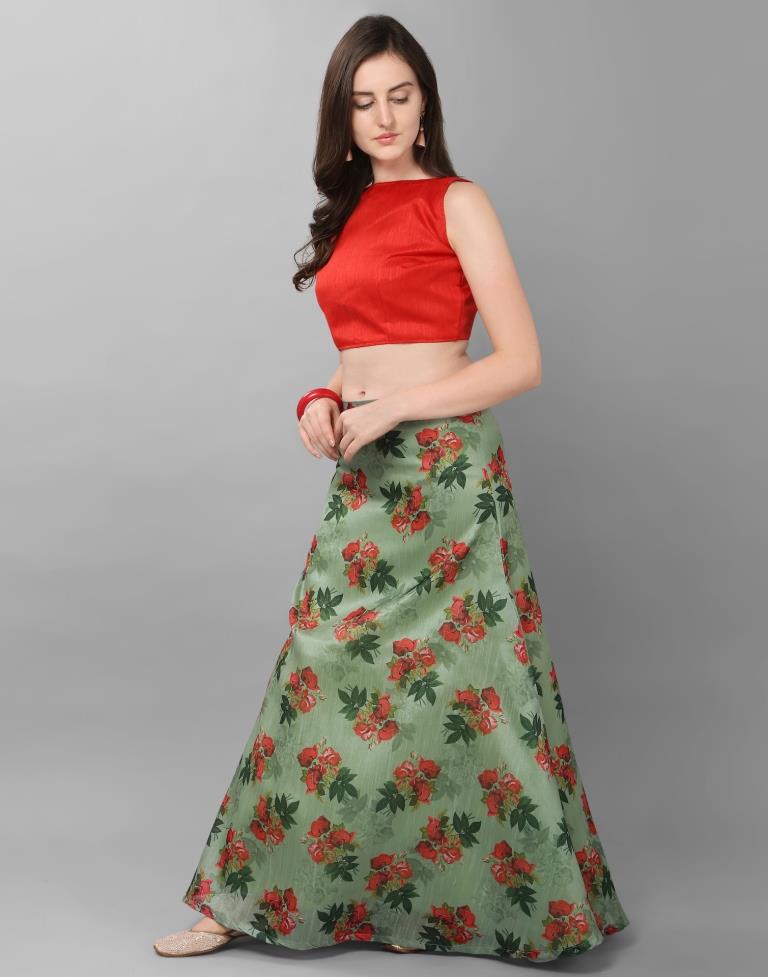 Glamorous Green Coloured Bhagalpuri Silk Digital Floral Printed Casual Wear Lehenga | Leemboodi