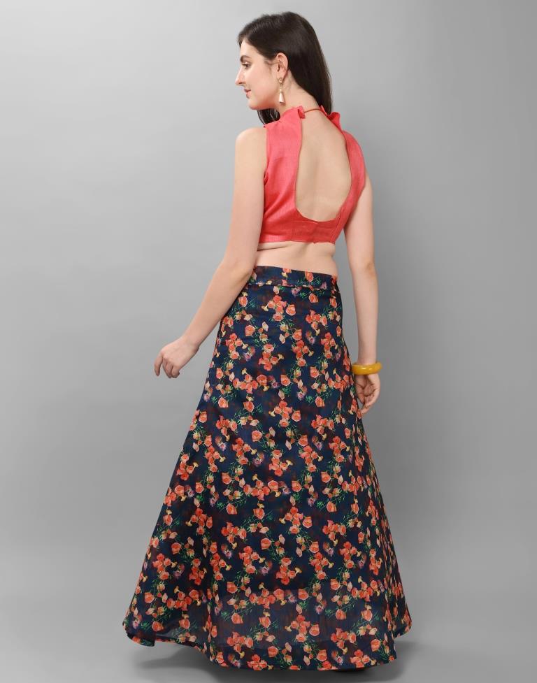 Aesthetic Blue Coloured Bhagal Puri Silk Digital Floral Printed Casual Wear Lehenga | Leemboodi