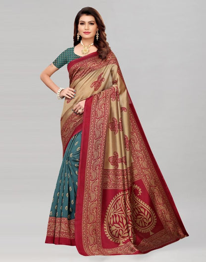 Beige Coloured Poly Silk Printed Saree | Leemboodi