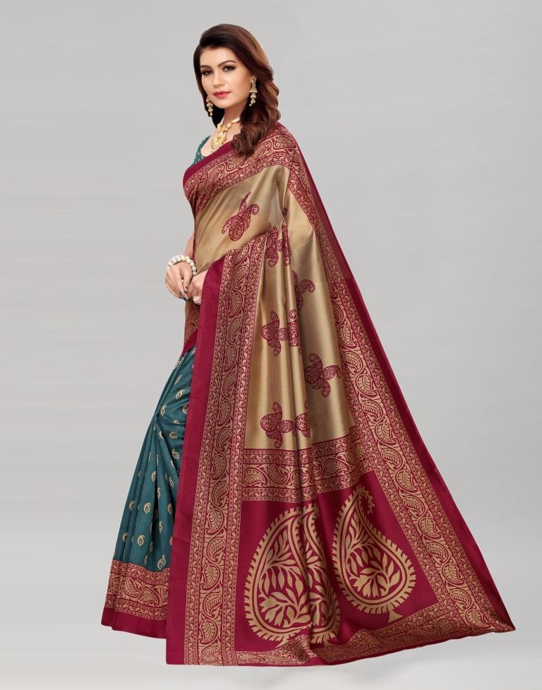 Beige Coloured Poly Silk Printed Saree | Leemboodi