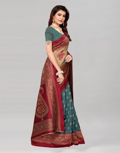 Beige Coloured Poly Silk Printed Saree | Leemboodi