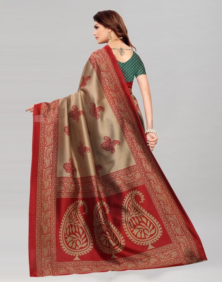 Beige Coloured Poly Silk Printed Saree | Leemboodi