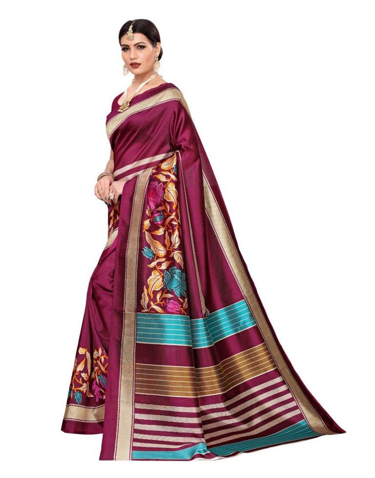 Magenta Coloured Poly Silk Printed Saree | Leemboodi