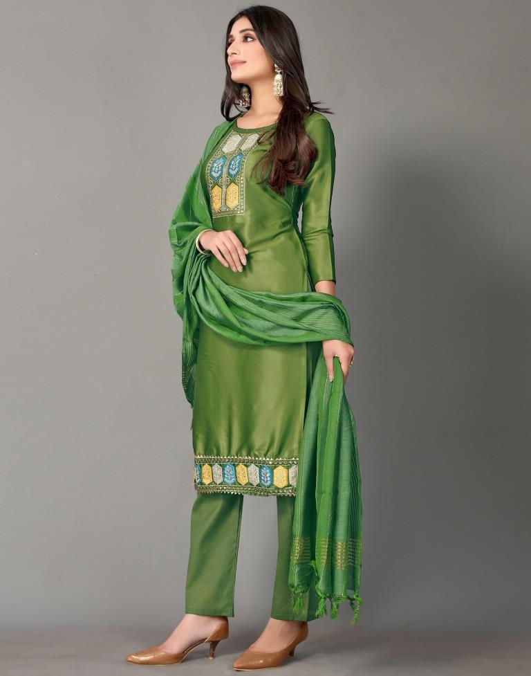 Embroidery Silk Unstitched Salwar Suit Material | Leemboodi