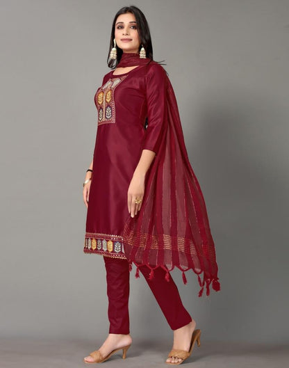 Embroidery Silk Unstitched Salwar Suit Material | Leemboodi