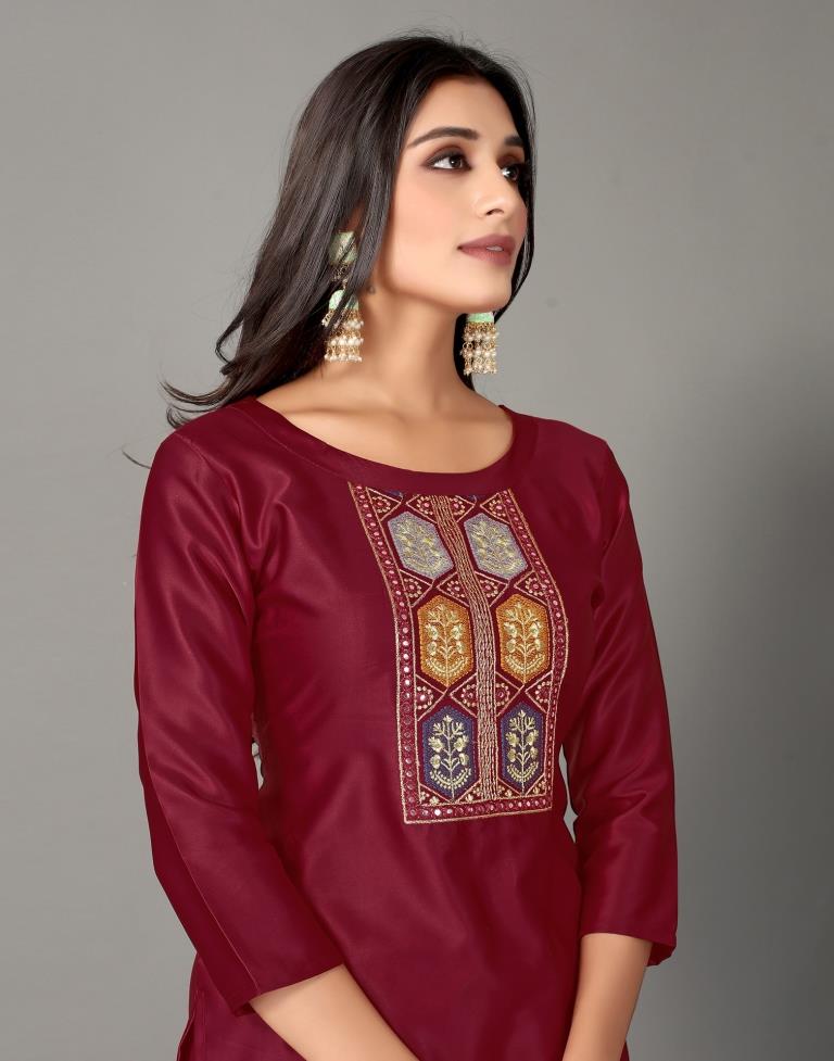 Embroidery Silk Unstitched Salwar Suit Material | Leemboodi