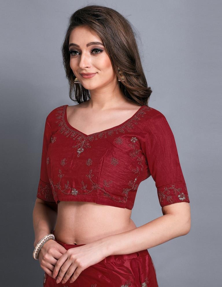 Outstanding Red Coloured Net Emroidered Laced Casual Wear Lehenga | Leemboodi