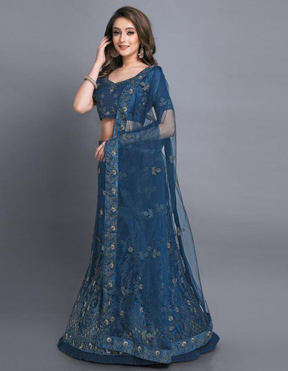 Immaculate Blue Coloured Net Emroidery Casual Wear Lehenga | Leemboodi
