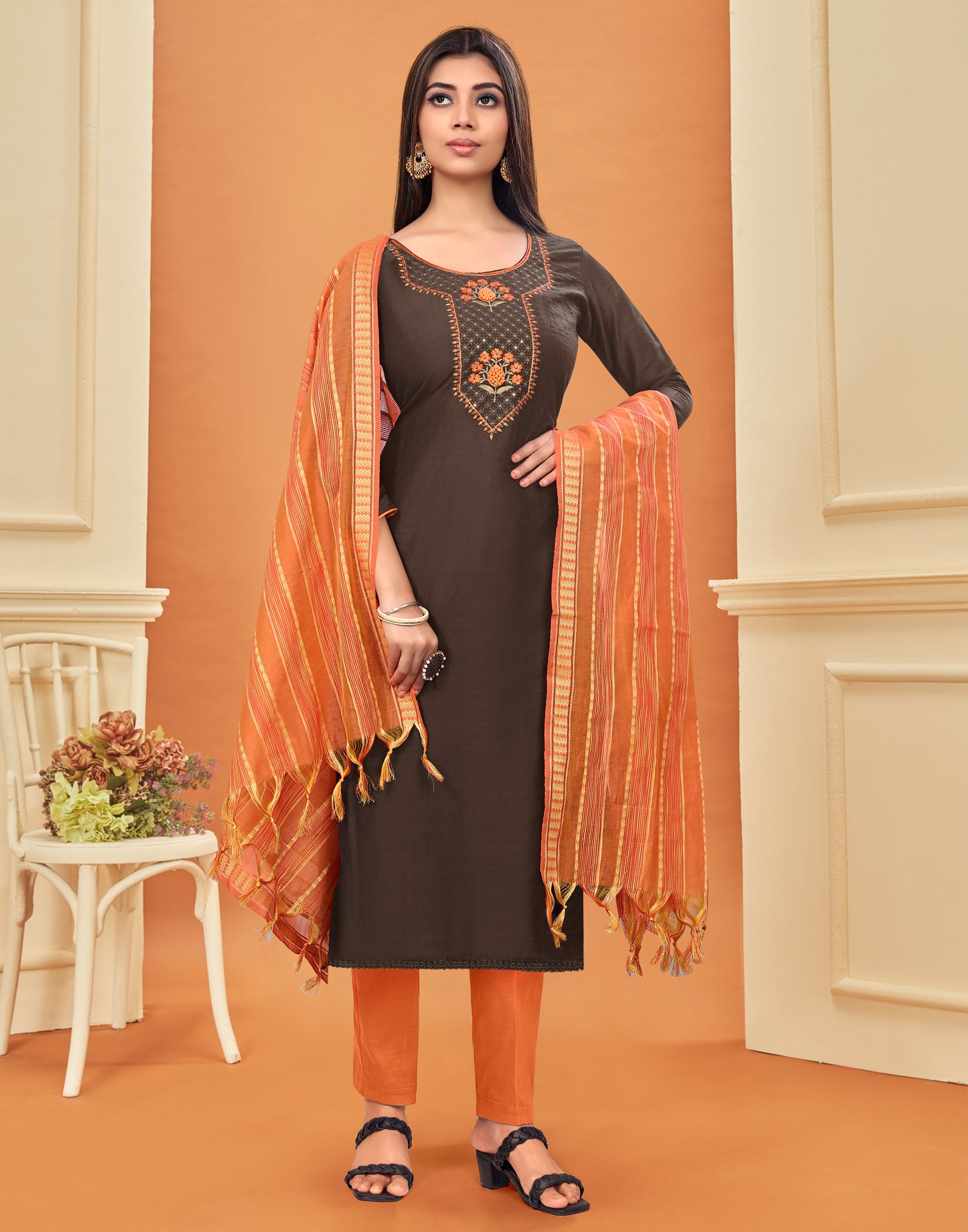 Embroidered Cotton Unstitched Salwar Suit Material Leemboodi