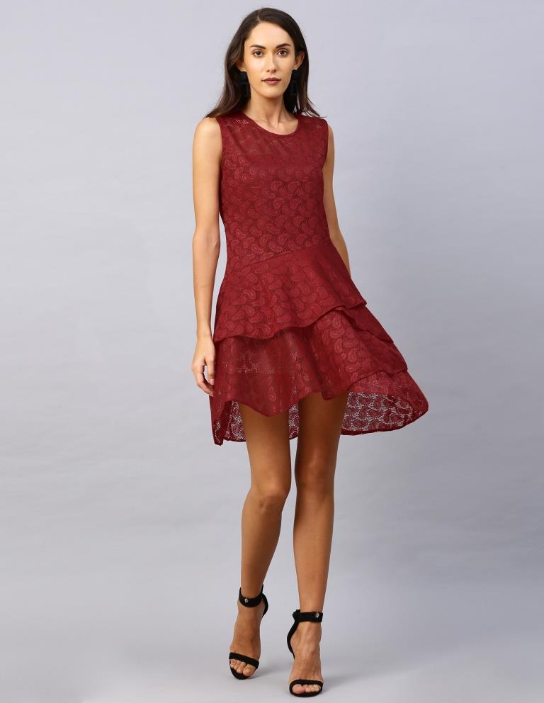 Red Coloured Net Russell Net Dress | Leemboodi