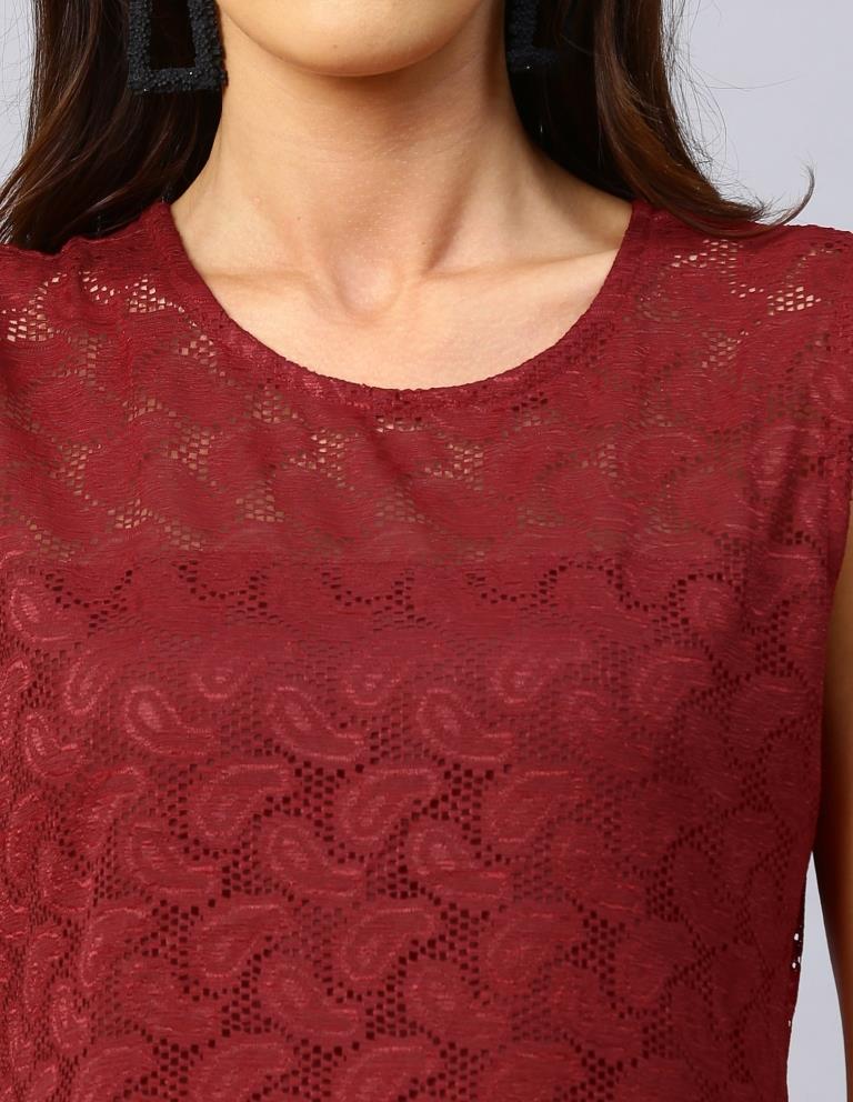 Red Coloured Net Russell Net Dress | Leemboodi