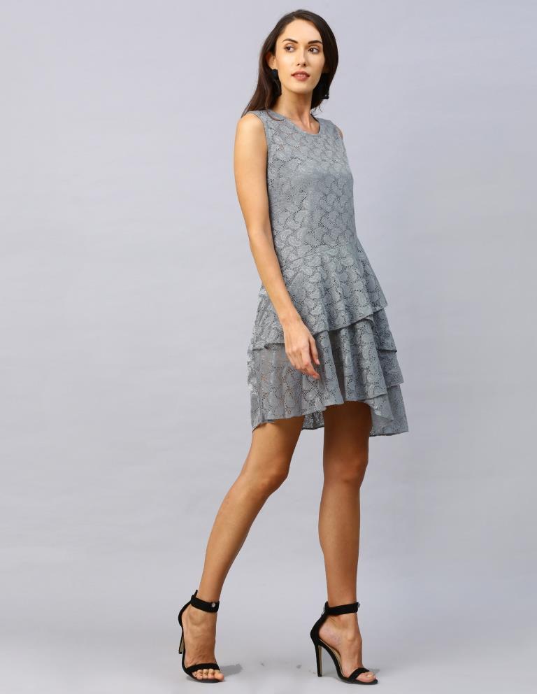 Grey Coloured Net Russell Net Dress | Leemboodi